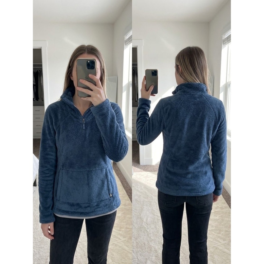 The North Face Womens Small Blue High Pile Fleece Quarter Zip Pullover Sweater